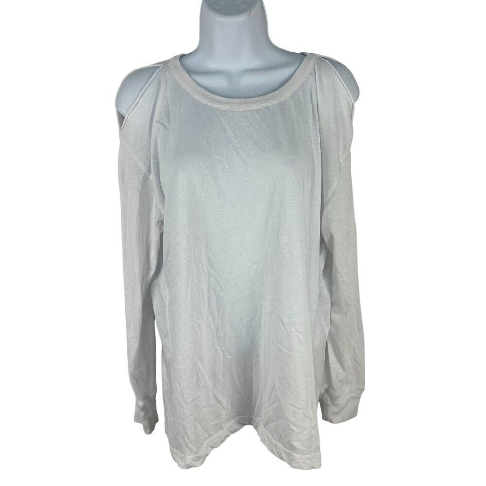 Chaser Womens Cold Shoulder Long Sleeve Top L White Cotton/Poly Blend